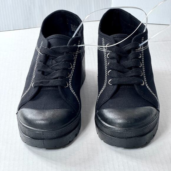 Vintage Y2K 90s Chunky Platform Lug Sole Black Canvas Shoes CL 8.5 Goth Bratz - Picture 9 of 12